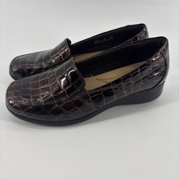 Clarks Shoes - Clarks Gael Angora Brown Croc Embossed Leather Comfort Loafers 7M Shoes